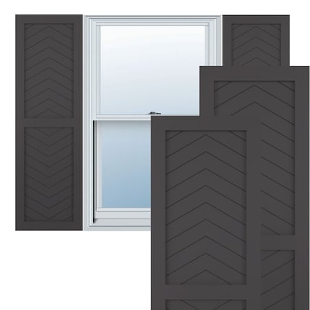 True Fit PVC Two Panel Chevron Modern Style Fixed Mount Shutters, Shadow Mountain, 12W X 42H